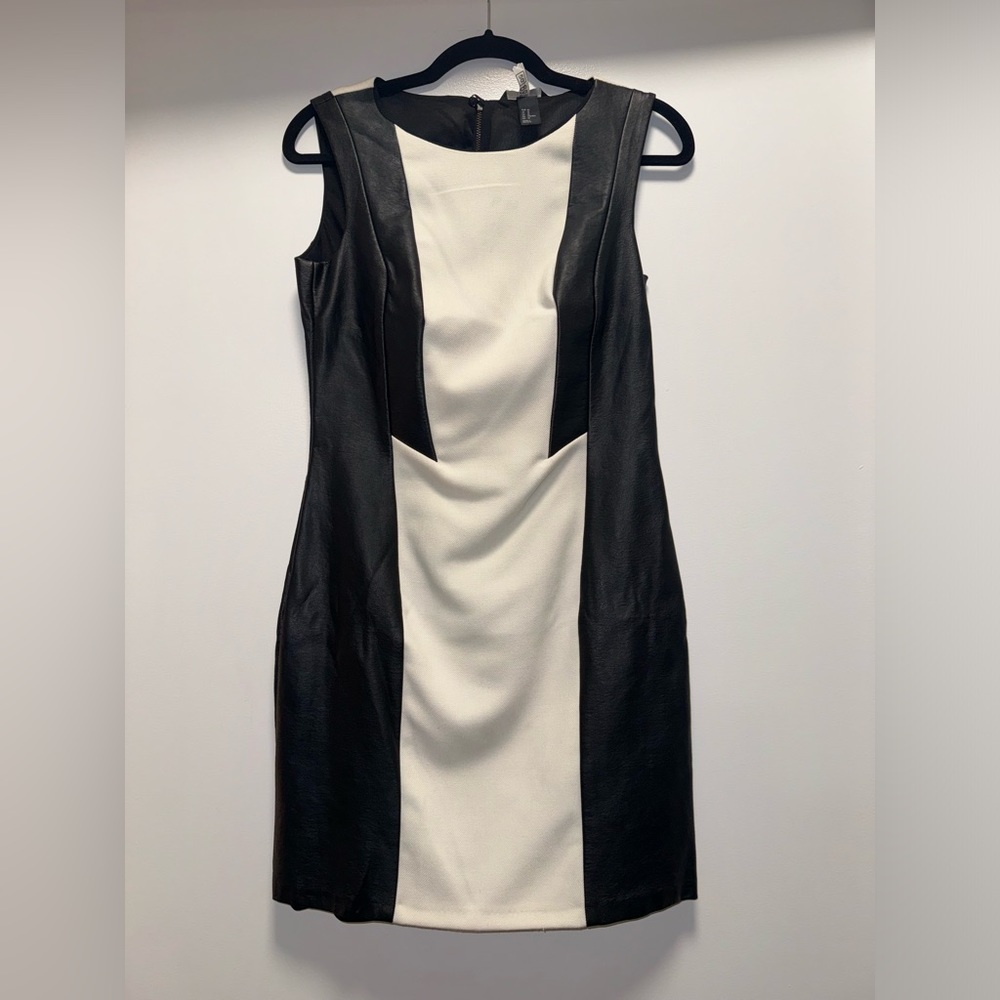 H&M Black & White Faux Leather Paneled Dress